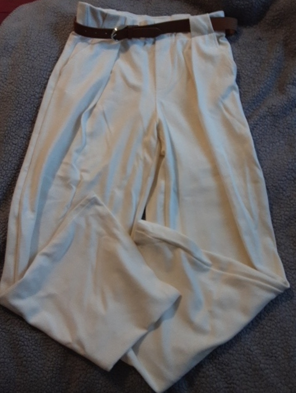 H&M Cream Wide-Leg High-Rise Trousers with Brown Belt